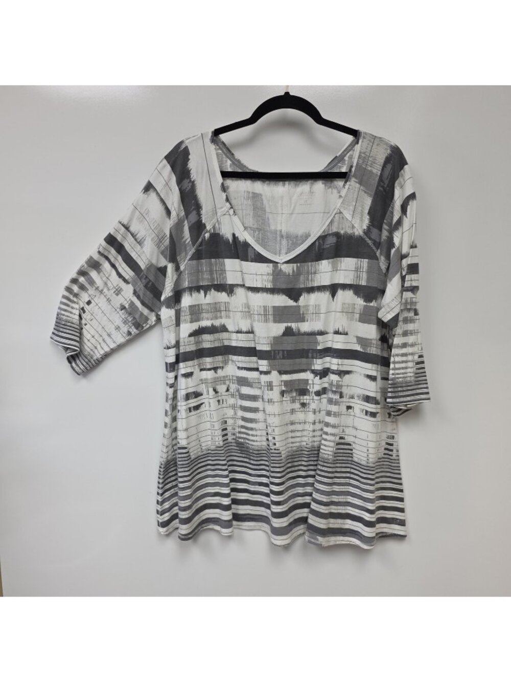 Calvin Klein Performance Shirt Womens 2X Gray Stripe Quick Dry Raglan Tunic Top